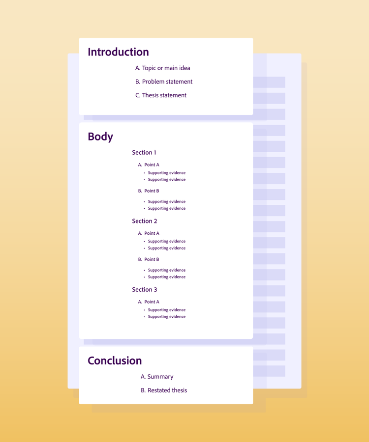 An example outline of an academic research paper.