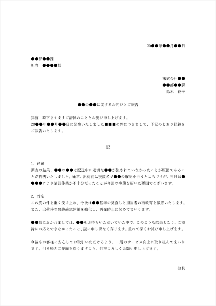 クレーム報告書のテンプレート（例文付き）