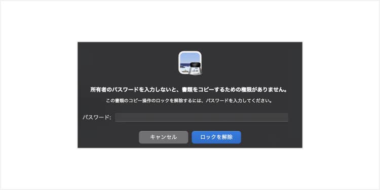 パスワードを入力して「ロックを解除」ボタンをクリックする