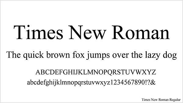 「Times New Roman」を使って英語の短文とアルファベットを書いた例