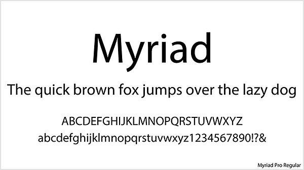 「Myriad」を使って英語の短文とアルファベットを書いた例