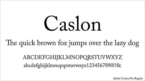 「Caslon」を使って英語の短文とアルファベットを書いた例