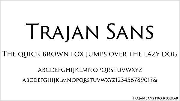 「Trajan Sans」を使って英語の短文とアルファベットを書いた例