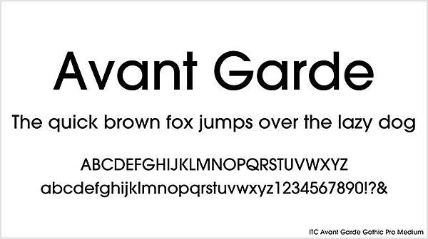 「Avant Garde」を使って英語の短文とアルファベットを書いた例