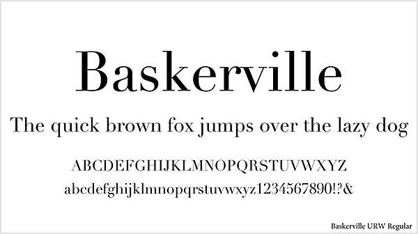 「Baskerville」を使って英語の短文とアルファベットを書いた例