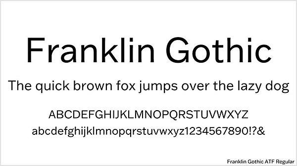 「Franklin Gothic」を使って英語の短文とアルファベットを書いた例