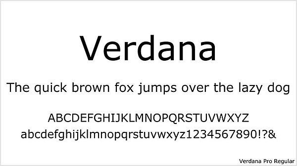 「Verdana」を使って英語の短文とアルファベットを書いた例