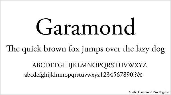 「Garamond」を使って英語の短文とアルファベットを書いた例