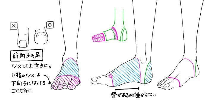 足首から下は4つのパーツで考えて足を描く