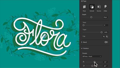 The word "Flora" next to the Materials panel in Illustrator to add 3D effects