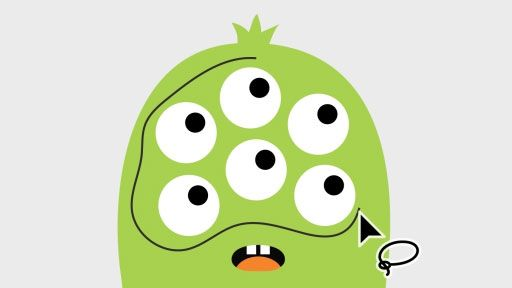 The six eyes of a cute monster with small mouth are selected with the Lasso tool