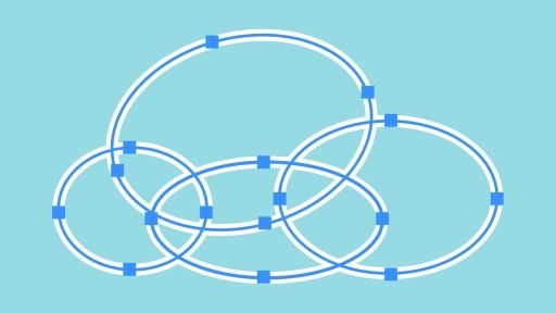 A series of elliptical shapes outlined in white site on a light blue background