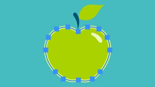 A drawing of a green apple on a blue background with its anchor points selected