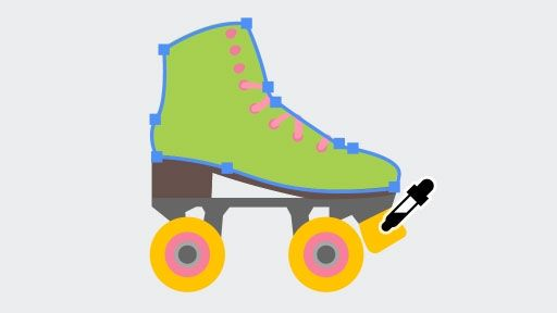 A drawing of a green roller skate being selected with the Eyedropper tool to apply a color