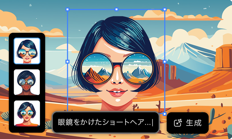 Text to Vector Graphic tool with example text prompt "Short-haired woman mountain..."