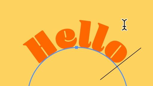 The word "Hello" curving along a circle with the Type on a Path tool