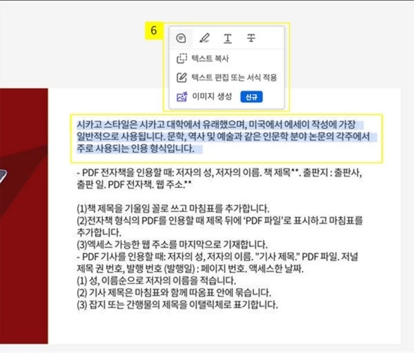 인식된 텍스트에 다양한 텍스트 옵션 적용 가능