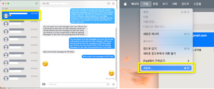 아이폰 아이메시지 PDF 파일 변환하기