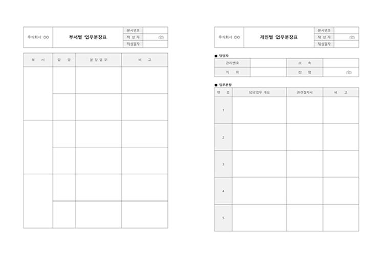 업무분장표 양식 다운로드받기