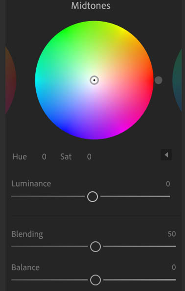 색상환 외에 광도, 혼합, 균형 등 3가지 추가 슬라이더가 있습니다.