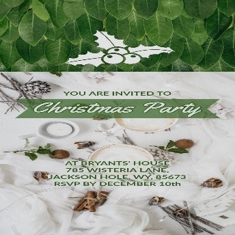Green and White Christmas Party Invitation with Christmas Holly