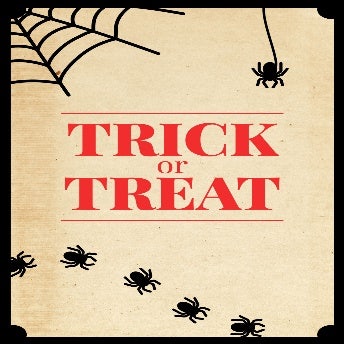 Beige Red & Black Trick Or Treat Spiderweb Halloween A5 Greeting Card