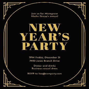 Gold and Black New Year's Eve Party Invitation