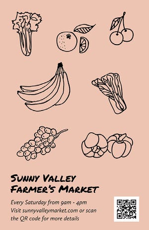 Pink Vegetable and Fruit Illustrations Farmers Market Ad Flyer COVID-19 재개