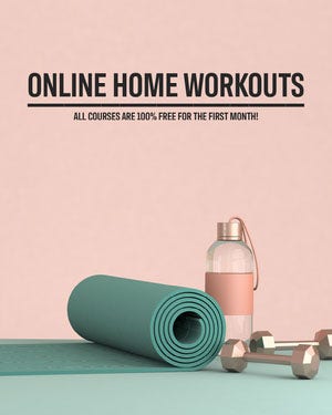 Pink and Teal Online Home Workout Programs Instagram Portrait Ad COVID-19 재개