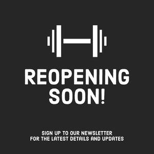 Black and White Barbell Illustration Gym Reopening Announcement Instagram Square Graphic COVID-19 재개