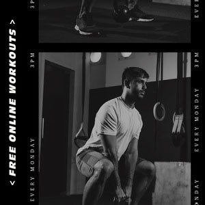 Black and White, Free Online Workouts Ad, Instagram Square COVID-19 재개