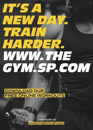 Black, White and Yellow, Gym Workout Ad, Flyer COVID-19 재개