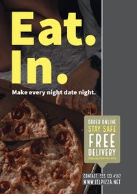 Gray and Yellow Pizza Photo Pizza Restaurant Delivery Service Ad Flyer COVID-19 재개