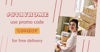 Pink Covid Coronavirus Stay Home Free Delivery Instagram Landscape COVID-19 재개