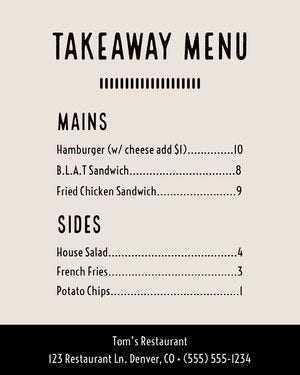 Pale Pink Takeaway Restaurant Menu COVID-19 재개