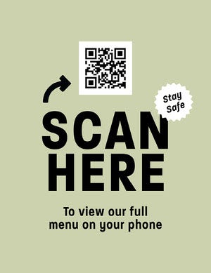 Light Green QR Code Restaurant Menu Flyer COVID-19 재개