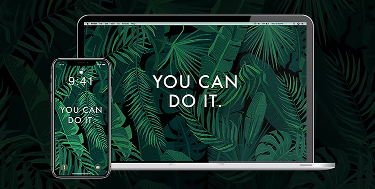 Custom leaf wallpaper design on a desktop computer and mobile device