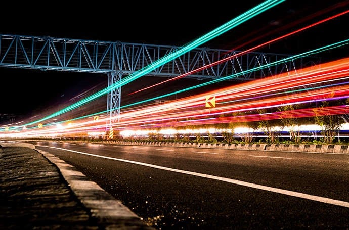 Automobile traffic on a freeway taken with a slower shutter setting