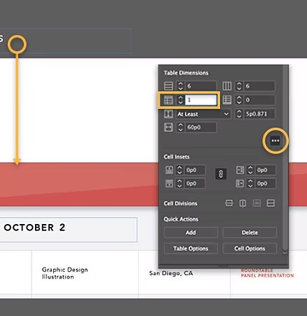 screenshot of a table that allows the user to adjust the presentation