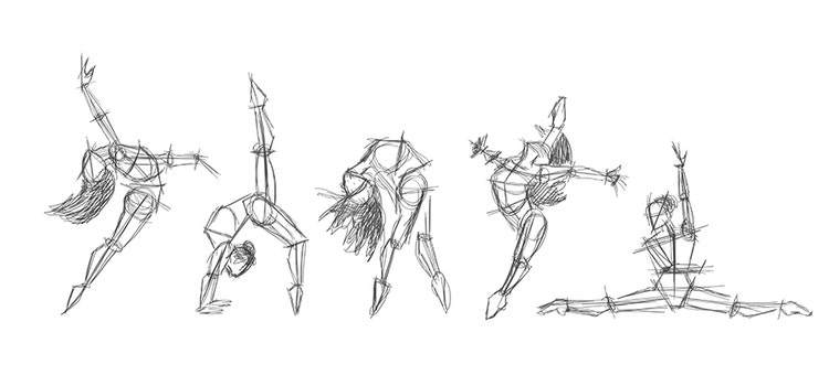 Technical drawing practice of figures in motion