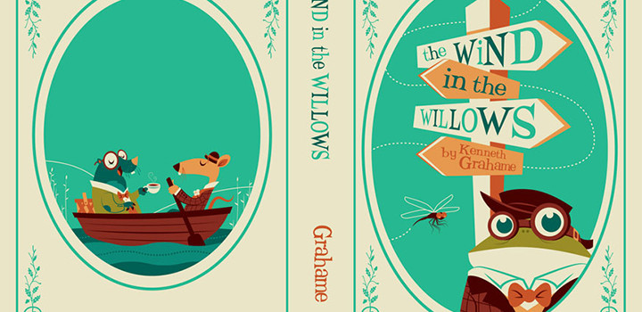 Re-imagined book cover illustration of &quot;The Wind in the Willows.&quot;