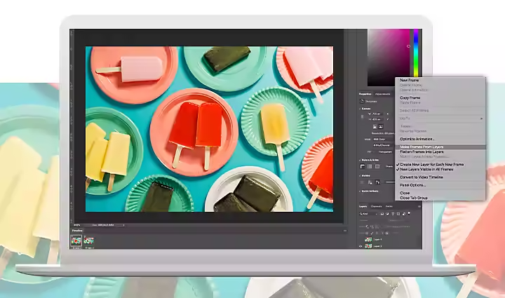 An image showing an animated GIF being created in Adobe Photoshop.