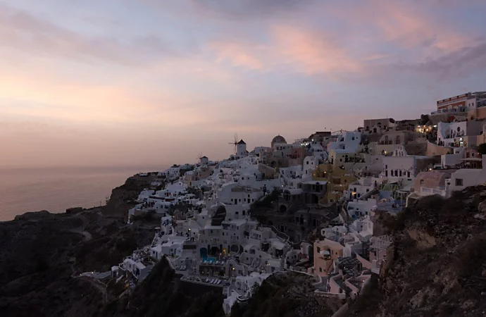 A photo of a coastal town shot in RAW format