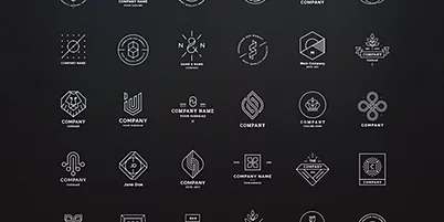 Collage of various logo designs for Adobe Illustrator