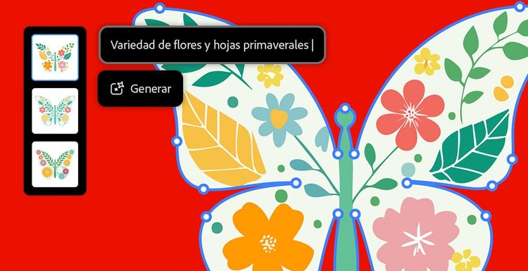 image of a butterfly and flowers with a text prompt that reads 'Array of spring flowers and leaves'