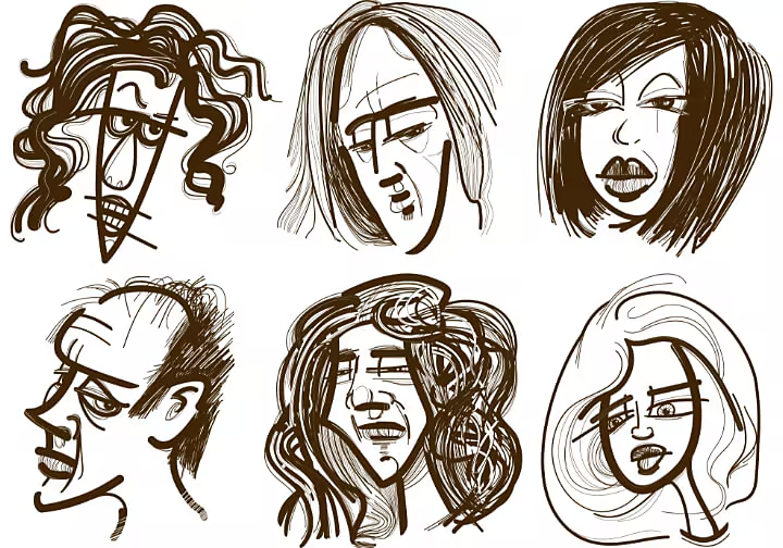 Collage of various caricature drawings