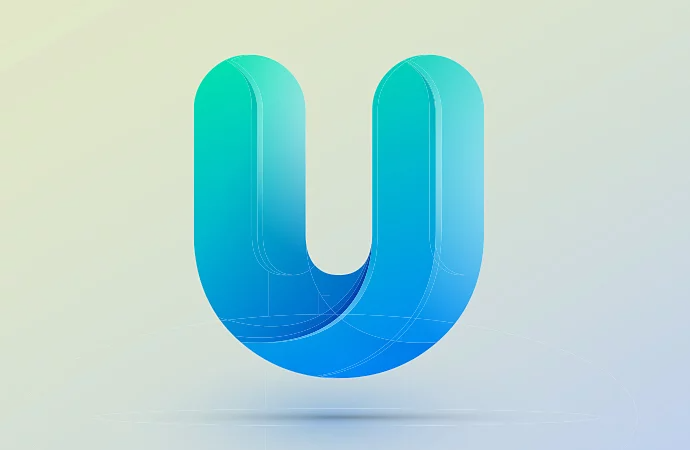 Reka bentuk logo 3D yang kelihatan seperti huruf "U"