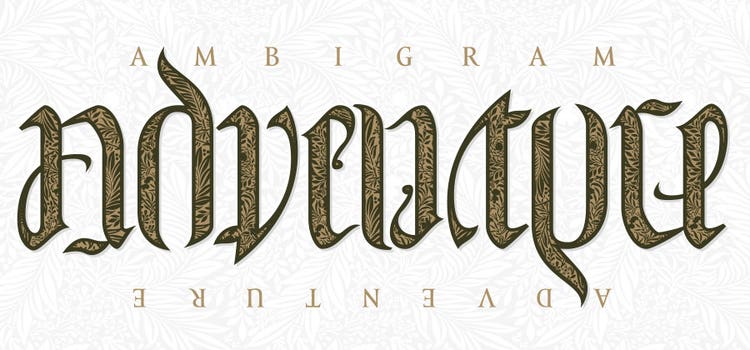 Perkataan "cabaran" direka sebagai ambigram