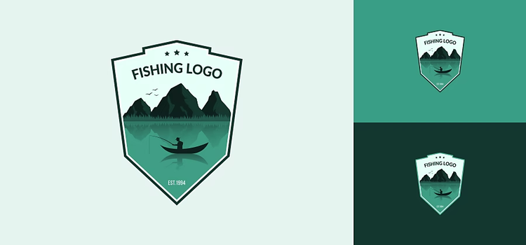 Kolaj tiga reka bentuk logo memancing moden