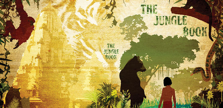 Ilustrasi reka bentuk kulit buku yang lengkap untuk &quot;The Jungle Book.&quot;